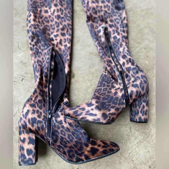 Revamped by Sirens thigh high leopard heel boots Sz 8 - Picture 3 of 12